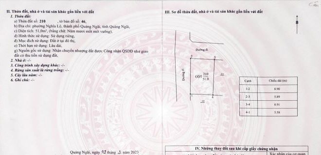 Bán lô đất đẹp 51m2, 2 diện Tây/Bắc, hẻm Ô tô 7 chỗ thông, phường Nghĩa Lộ