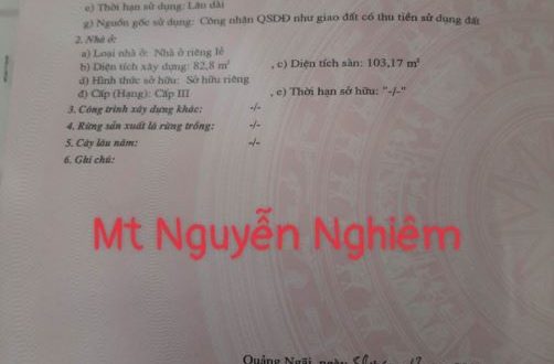 Bán nhà 02 tầng mặt tiền đường Nguyễn Nghiêm