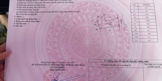 Cần bán lô đất hẻm 15 Trần Quang Diệu, phường Nghĩa Lộ, Tp Quảng Ngãi.