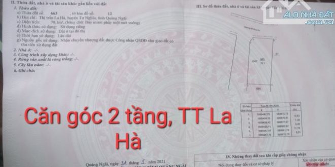 Bán nhà góc 2 tầng mặt tiền đường ô tô thông, Thị Trấn La Hà, Tư Nghĩa