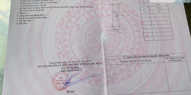 Bán lô đất 5x20,5m thôn Cộng Hòa 01, Tịnh Ấn Tây, TP Quảng Ngãi