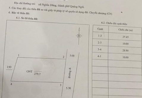 Bán lô đất Biệt thự 280m2 (10x28m) đất ở 100%, Đường Ô tô thông. Nghĩa Dũng, TP Quảng Ngãi