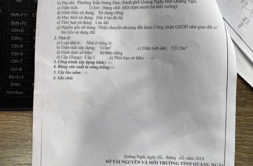 Bán Nhà Mặt Tiền Lê Trung Đình TP Quảng Ngãi