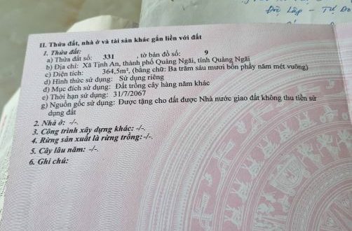 Đất BHK Tịnh an , Cách mặt tiền  30 m. đường ô tô thông thoáng