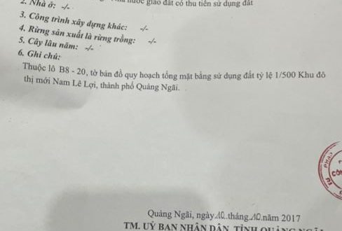 Bán lô đất đẹp 6x26m mặt tiền Trương Quang Cận, TP Quảng Ngãi
