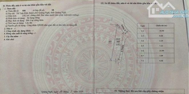 Cần bán lô đất trục đường 5m thôn  Mỹ Lại. xã Tịnh Khê, TP Quảng Ngãi.
