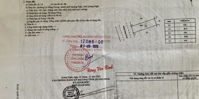 Bán Nhà Mặt Tiền Đường Quang Trung Quảng Ngãi