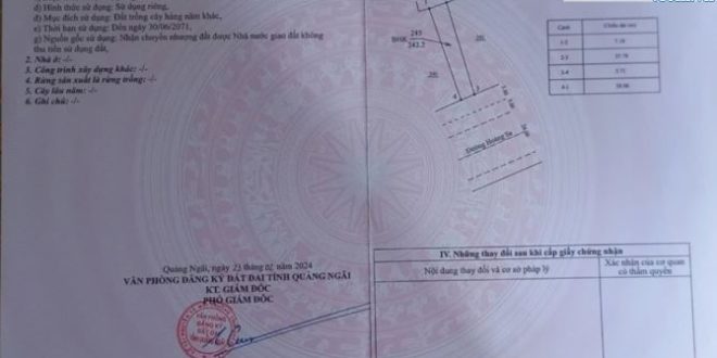 Bán đất BHK mặt tiền đường Mỹ Trà Mỹ Khê Tịnh Long, 242mv hướng Đông Nam, giá 390tr tl