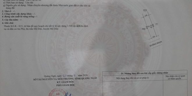 BÁN ĐẤT AN PHÚ TRƯỚC UBND MỘ ĐỨC, QUẢNG NGÃI
