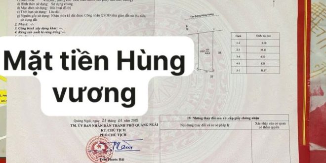 Mặt tiền đường Hùng vương quận 1 trung tâm tp Quảng Ngãi